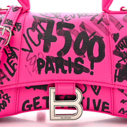 Balenciaga Smooth Calfskin Graffiti Hourglass Top Handle Bag XS Acid Fuchsia Black 8 of 12