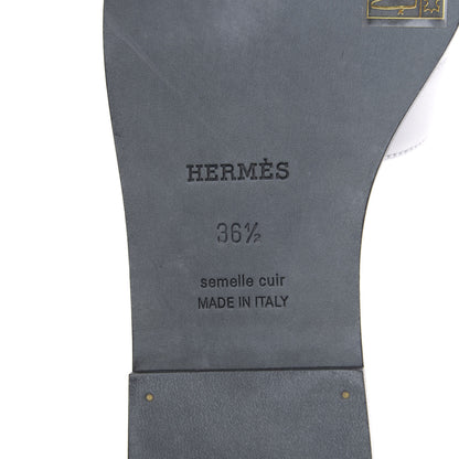 Hermes Box Calfskin White Bois De Rose Oran Sandals 36.5 White 7 of 9