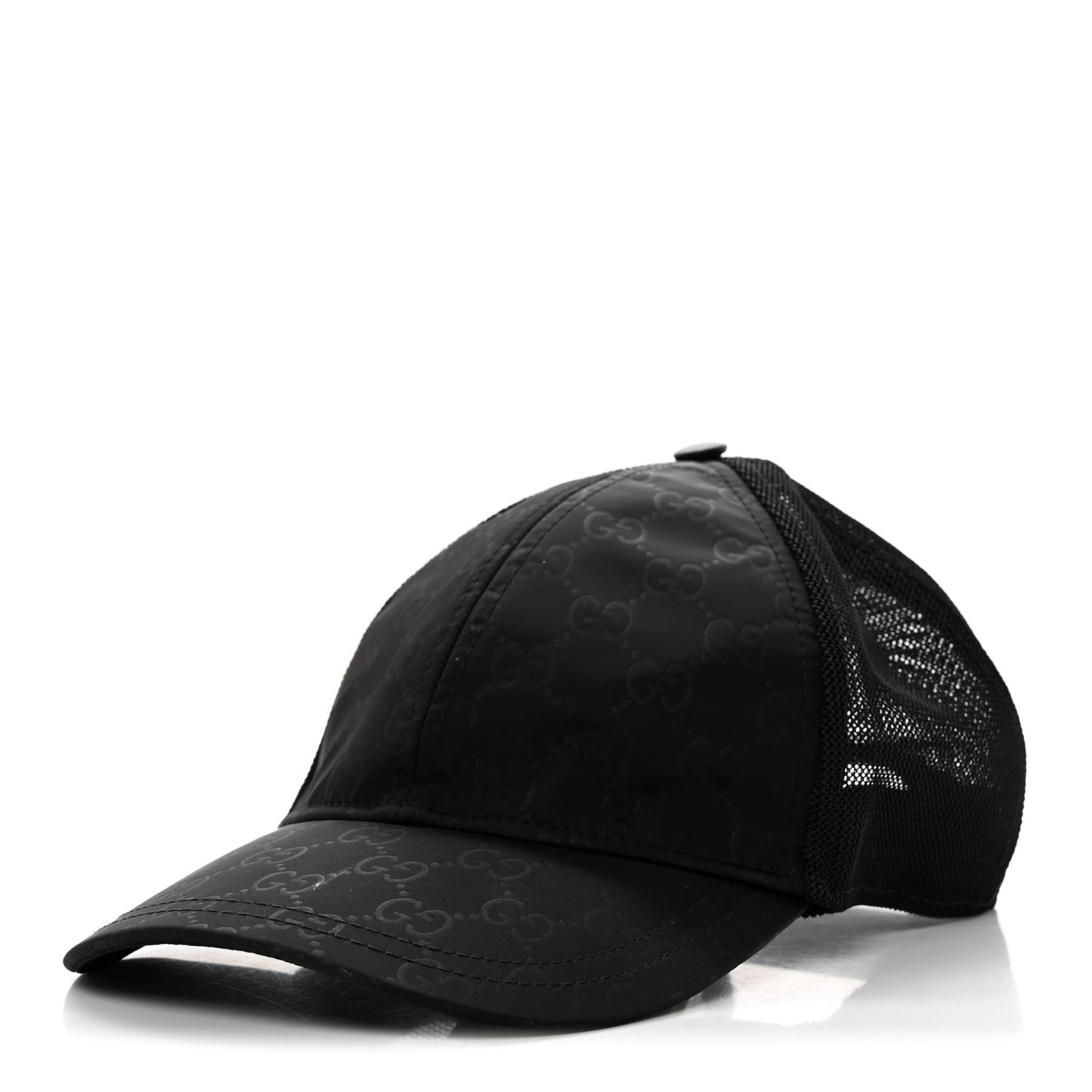 Nylon Light Mesh Dollar Calfskin GG Monogram Baseball Hat M Black