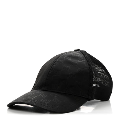 Gucci Nylon Light Mesh Dollar Calfskin GG Monogram Baseball Hat M Black 1 of 9