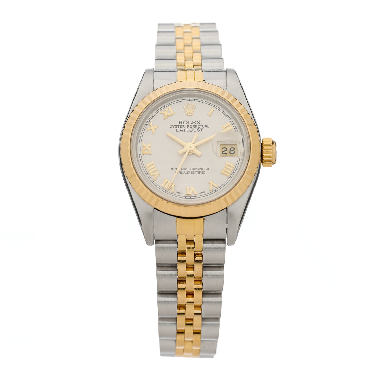 Stainless Steel 18K Yellow Gold 26mm Oyster Perpetual Datejust Watch Silver Roman 69173