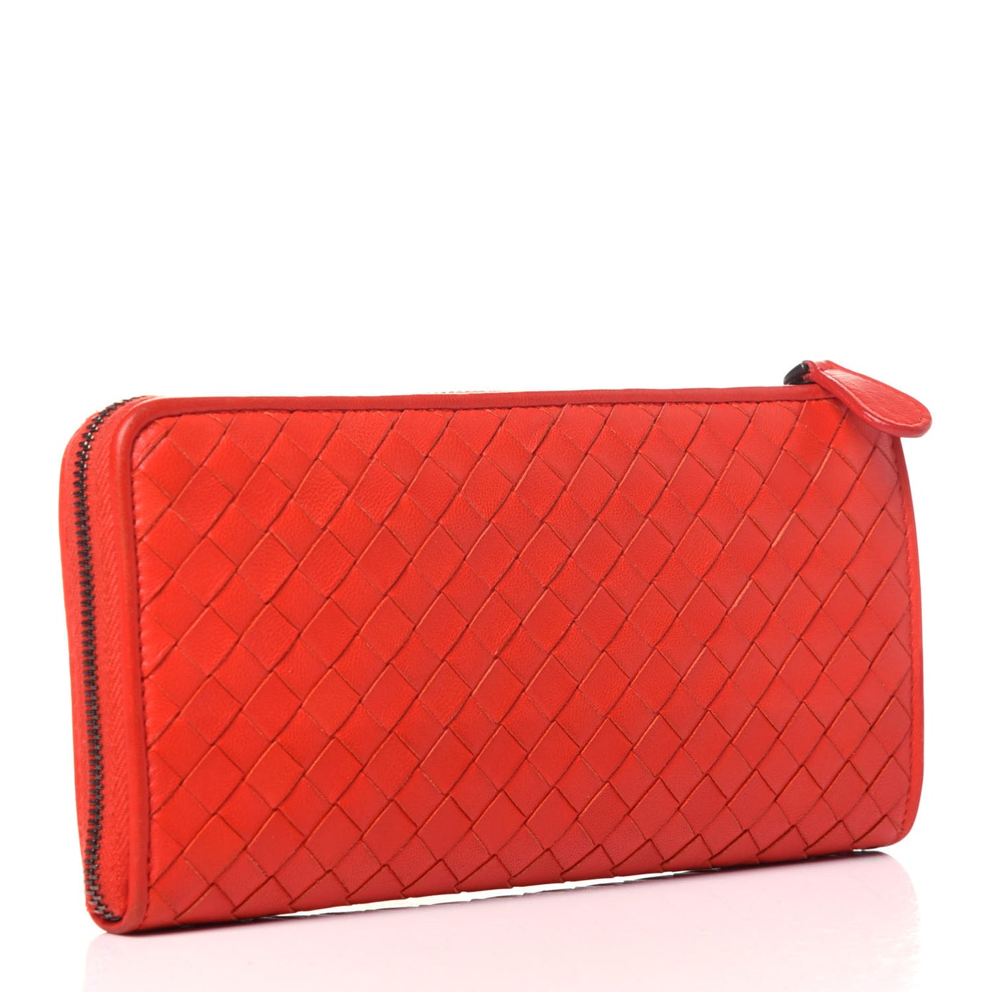 Nappa Intrecciato Half Zip Around Wallet Red