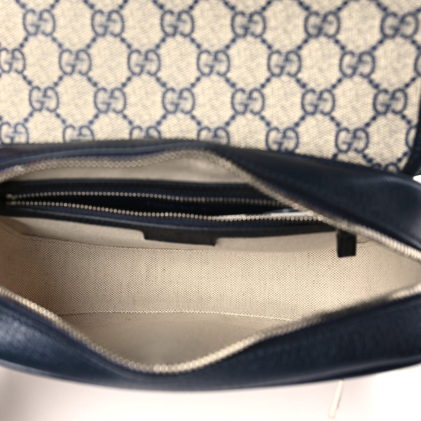 GG Supreme Monogram Textured Dollar Calfskin Web Studded Mini Ophidia Flap Shoulder Bag Beige Blue