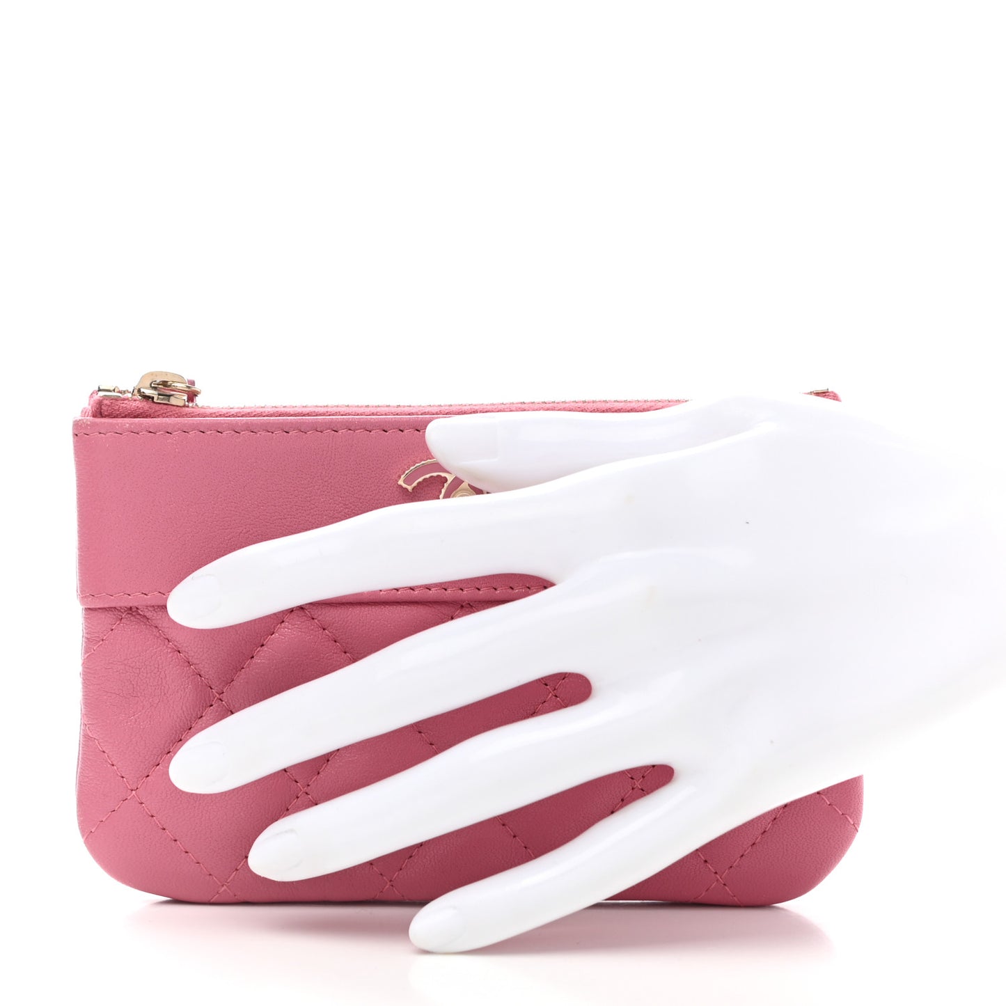 Sheepskin Quilted Small Vintage Mademoiselle Cosmetic Case Dark Pink