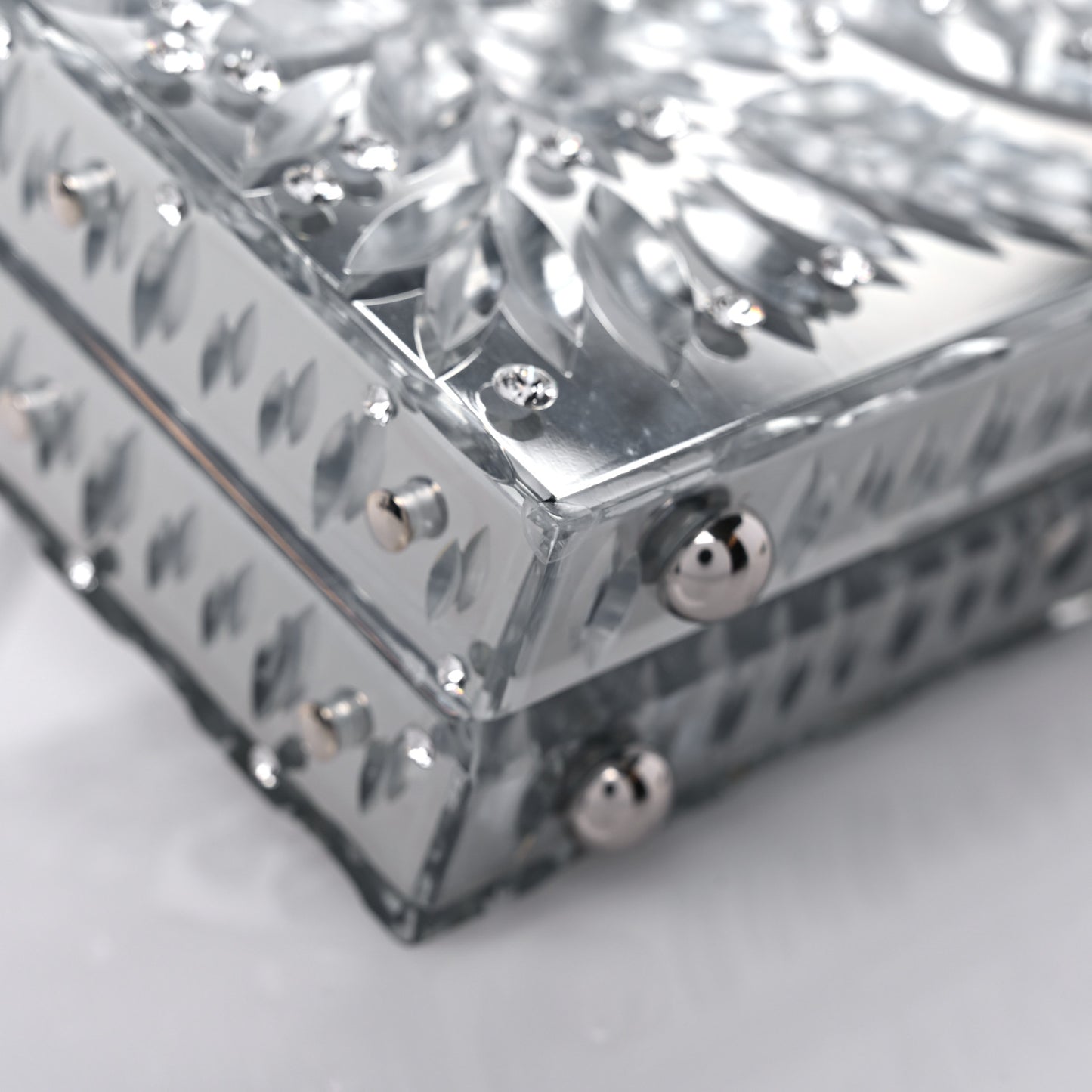 Crystal Embellished Plexiglass Dolce Box Clutch Silver