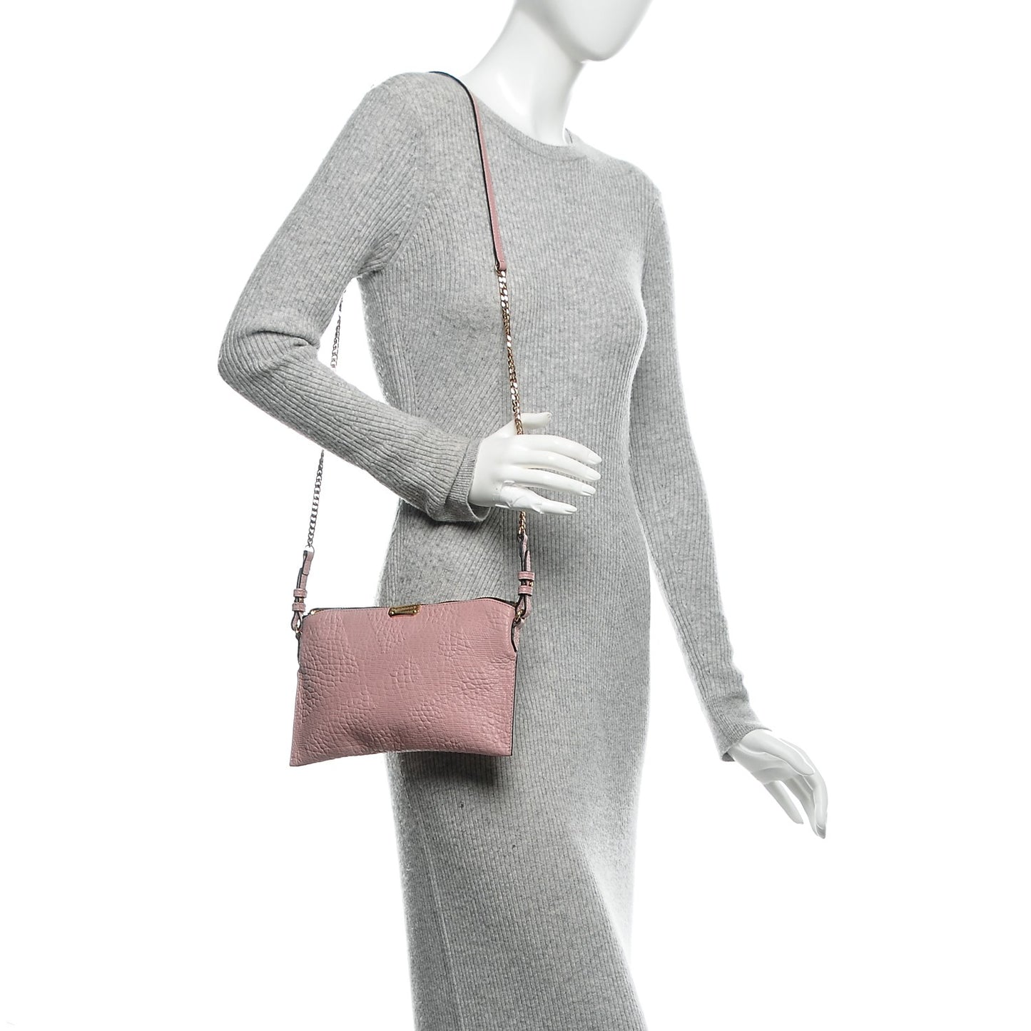 Signature Grain Calfskin Check Embossed Peyton Crossbody Clutch Bag Pale Orchid
