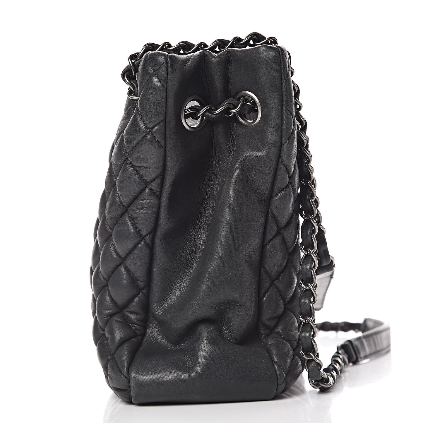 Iridescent Calfskin Small New Bubble Quilt Tote Dark Grey