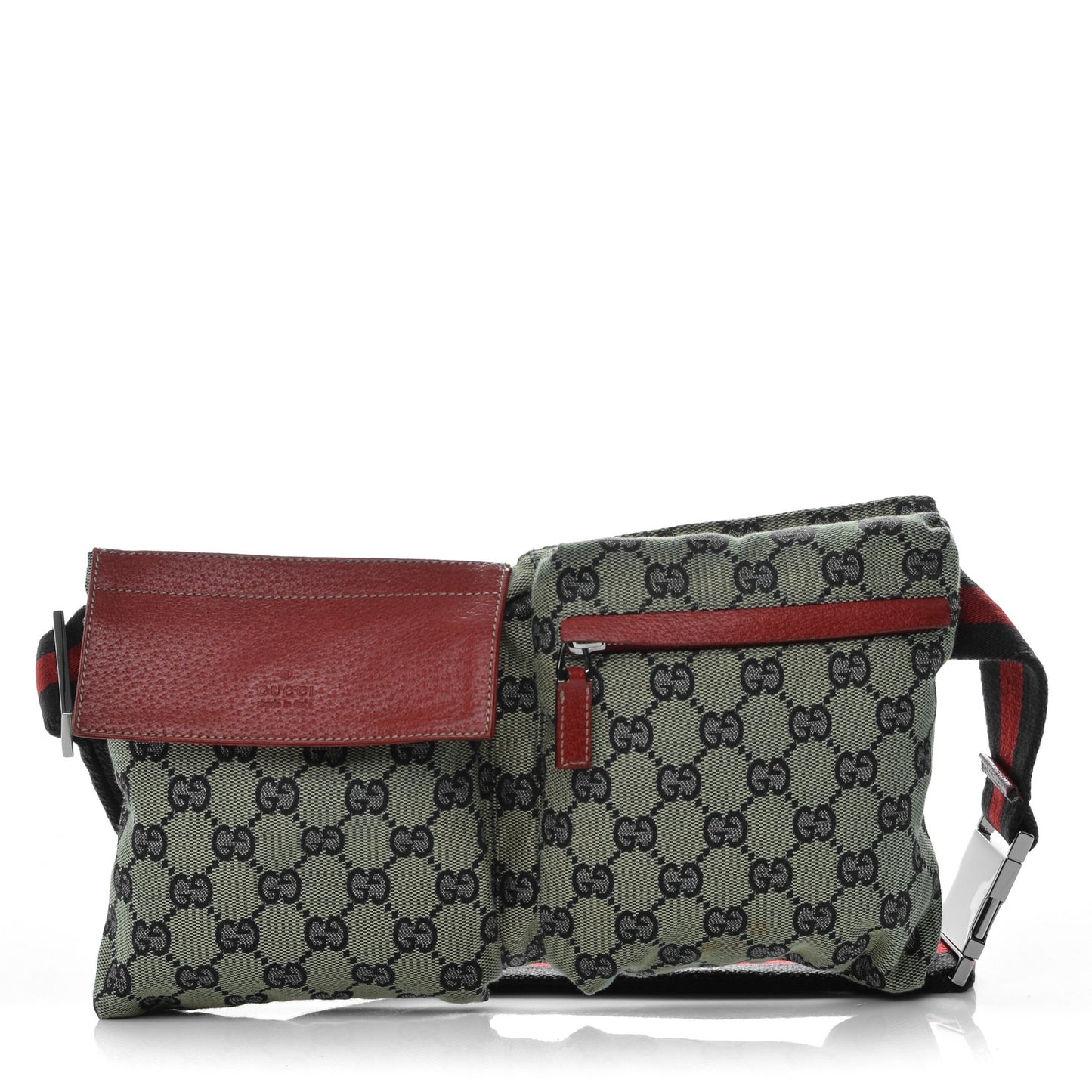 GG Monogram Web Double Pocket Belt Bag Navy Red