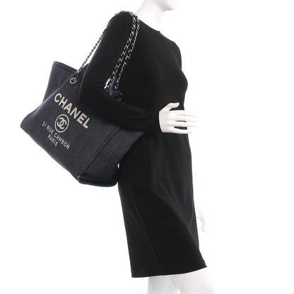 Chanel Denim Large Deauville Tote Dark Blue 2 of 10