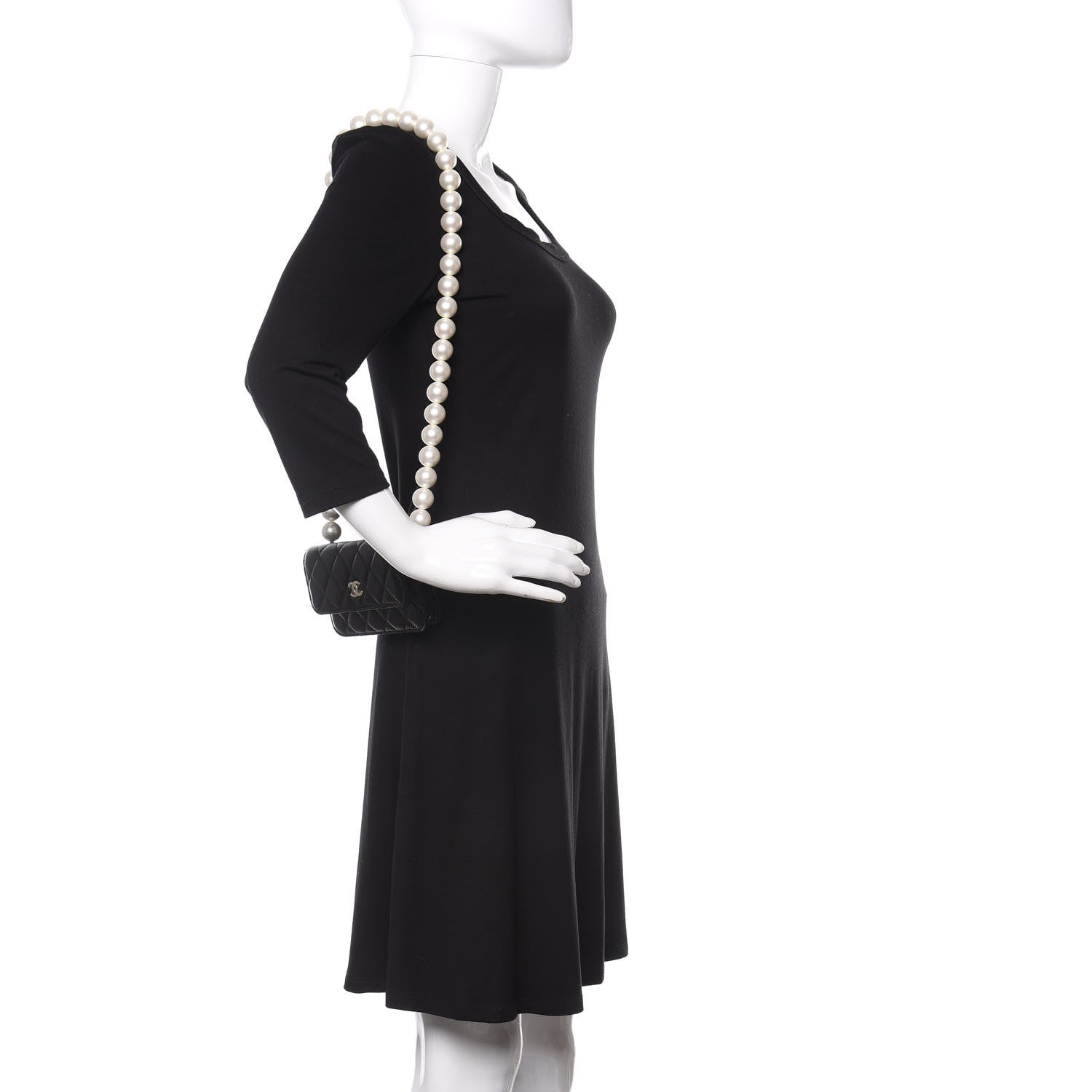 Chanel Calfskin Quilted Maxi Pearls Clutch With Chain Black 2 of 10