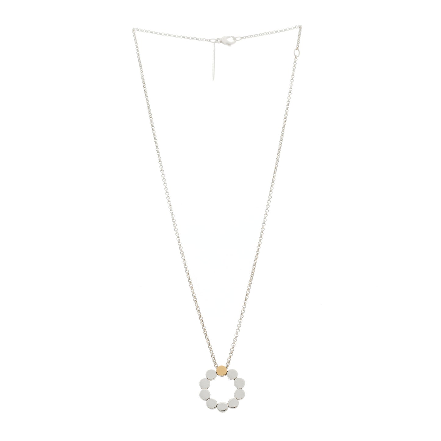 Sterling Silver 18K White Yellow Gold Circle Dot Pendant Necklace