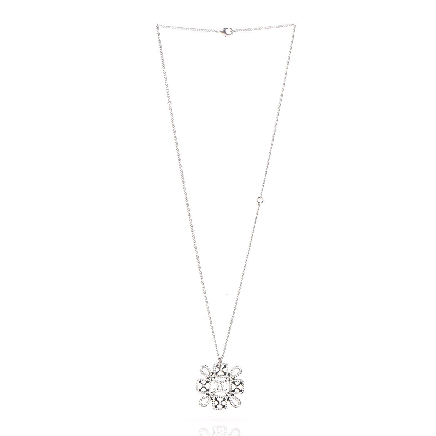 Chanel Crystal CC Pendant Necklace Silver 4 of 6