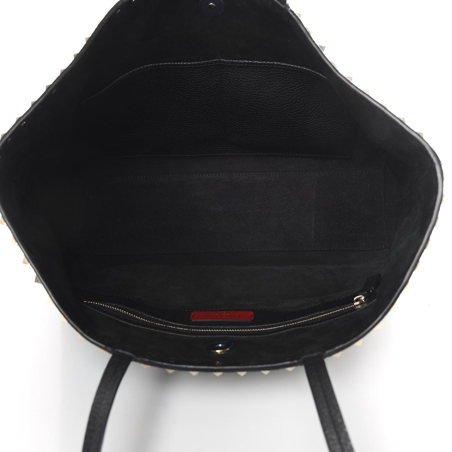 Grained Calfskin Small Rockstud Shoulder Tote Black