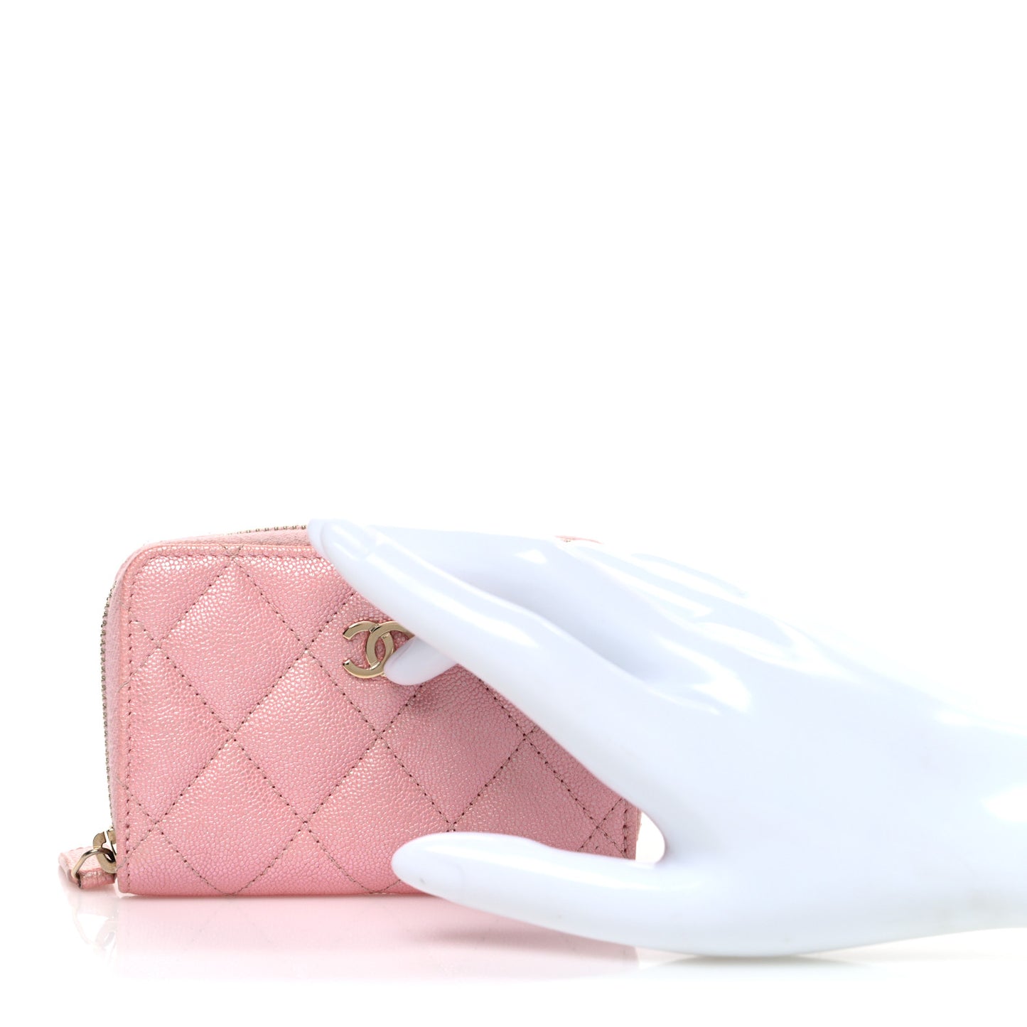 Iridescent Caviar Quilted Zip Coin Purse Pink