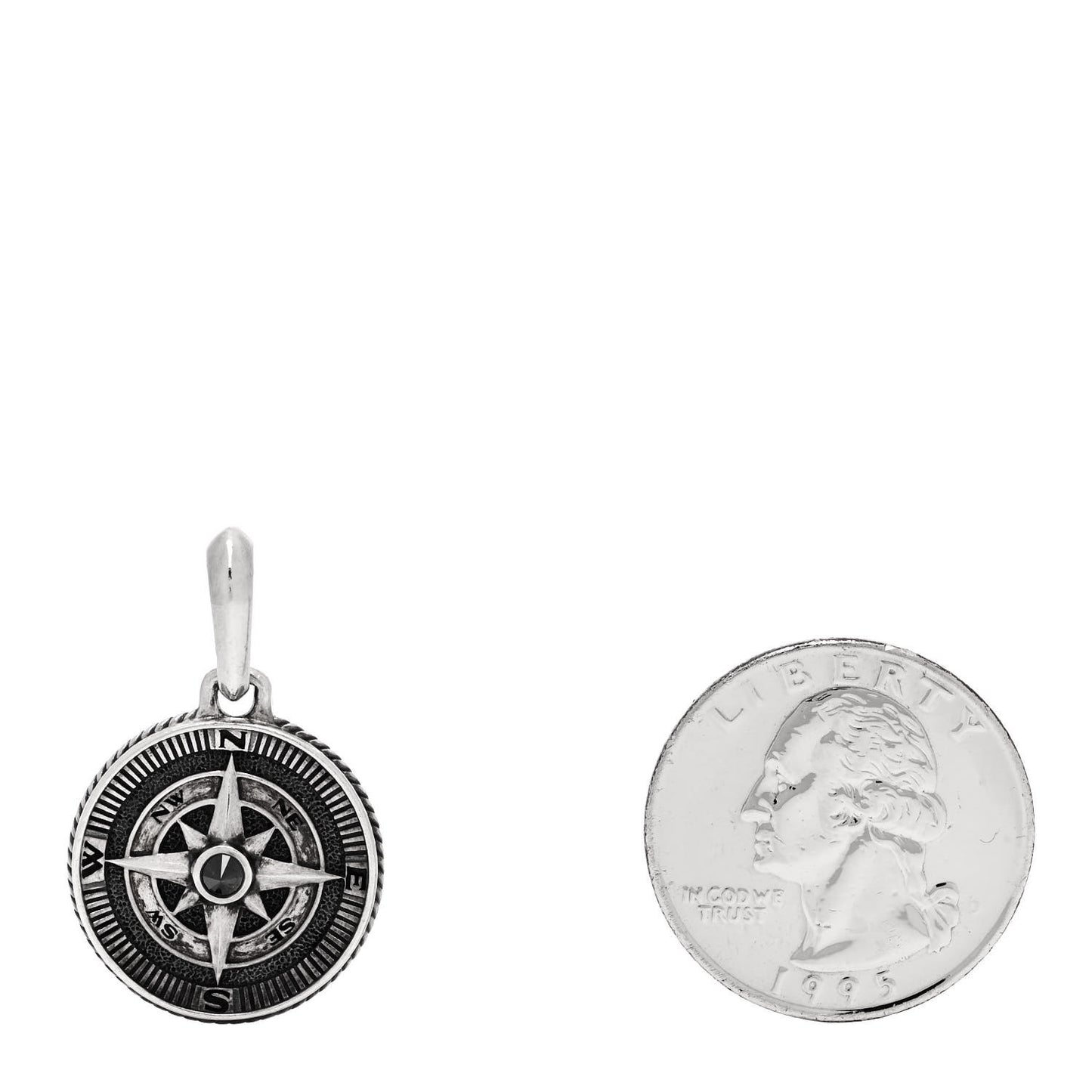 Sterling Silver Black Diamond Maritime Compass Enhancer Pendant