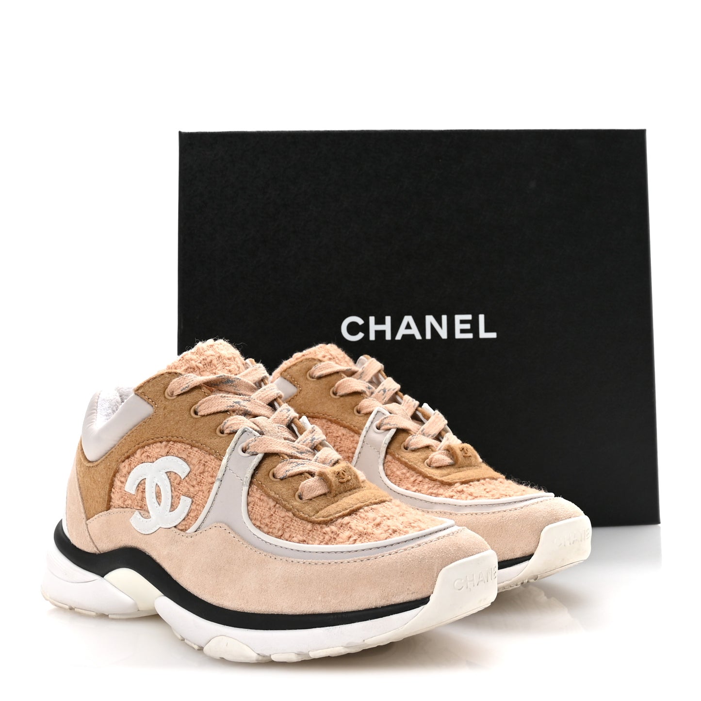 Suede Tweed Felt CC Sneakers 36.5 Beige
