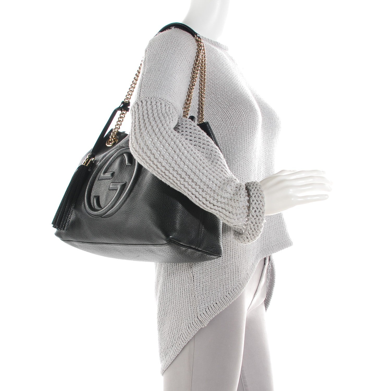 Gucci Pebbled Calfskin Medium Soho Chain Shoulder Bag Black 2 of 7