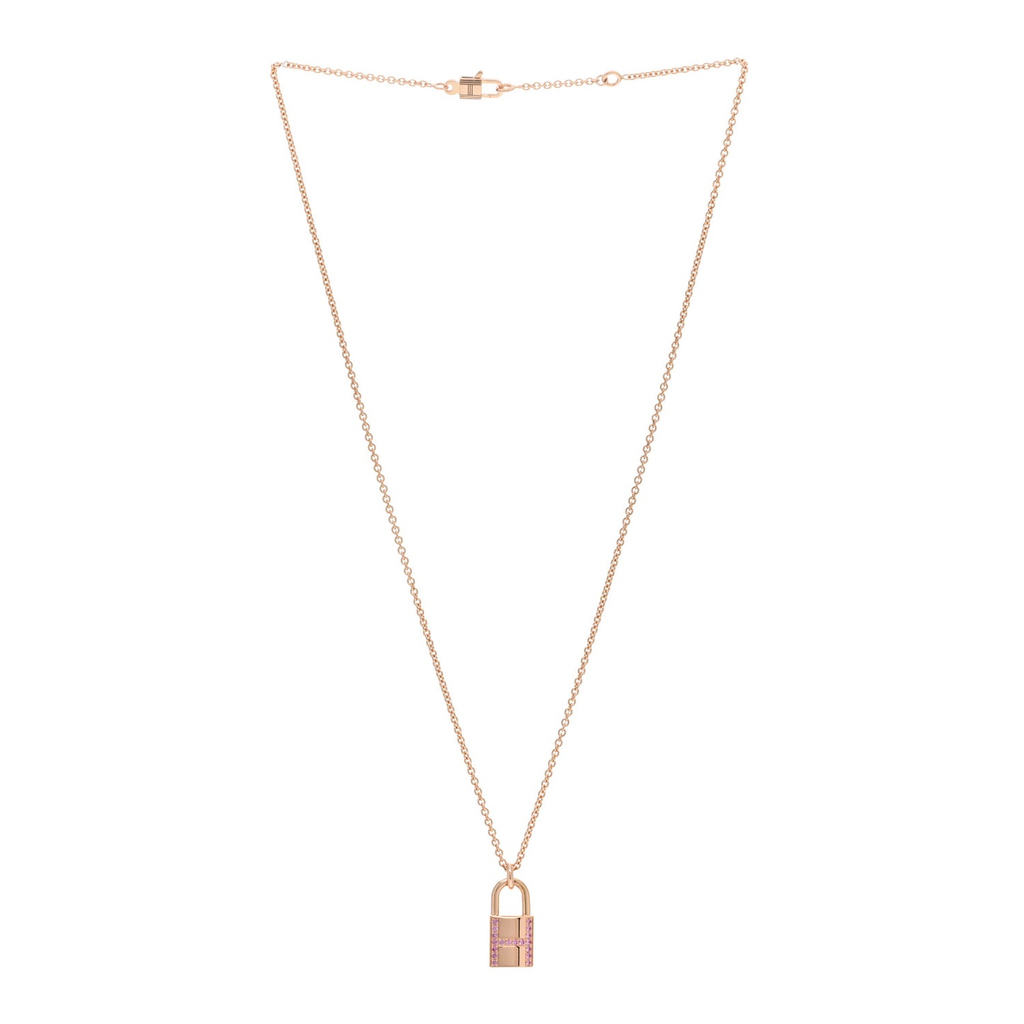 18K Rose Gold Pink Sapphire Amulettes Cadenas Pendant Necklace