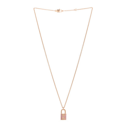 Hermes 18K Rose Gold Pink Sapphire Amulettes Cadenas Pendant Necklace 3 of 5