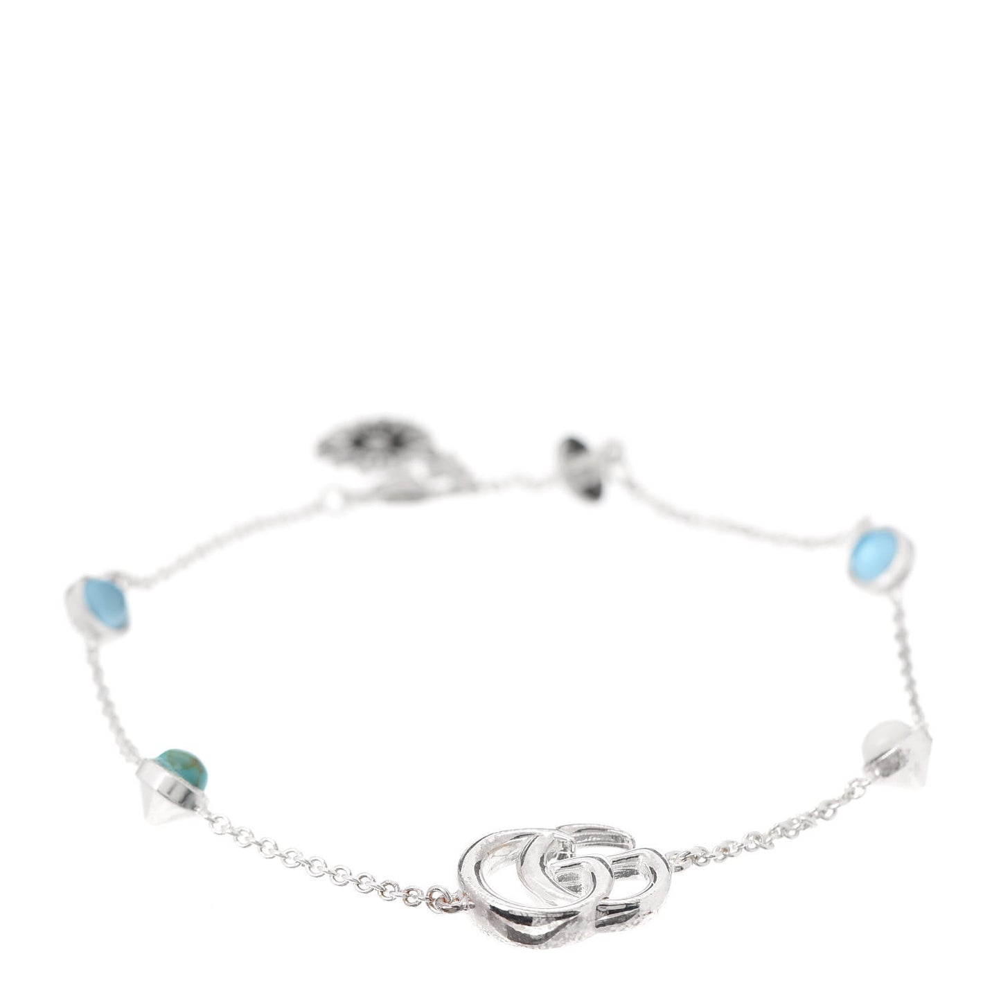 Sterling Silver Blue Topaz Mother of Pearl Turquoise Resin Double G Flower Bracelet