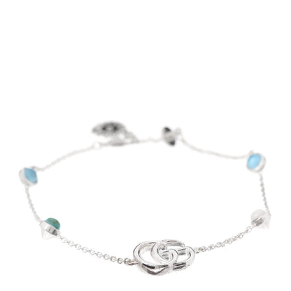 Gucci Sterling Silver Blue Topaz Mother of Pearl Turquoise Resin Double G Flower Bracelet 1 of 6