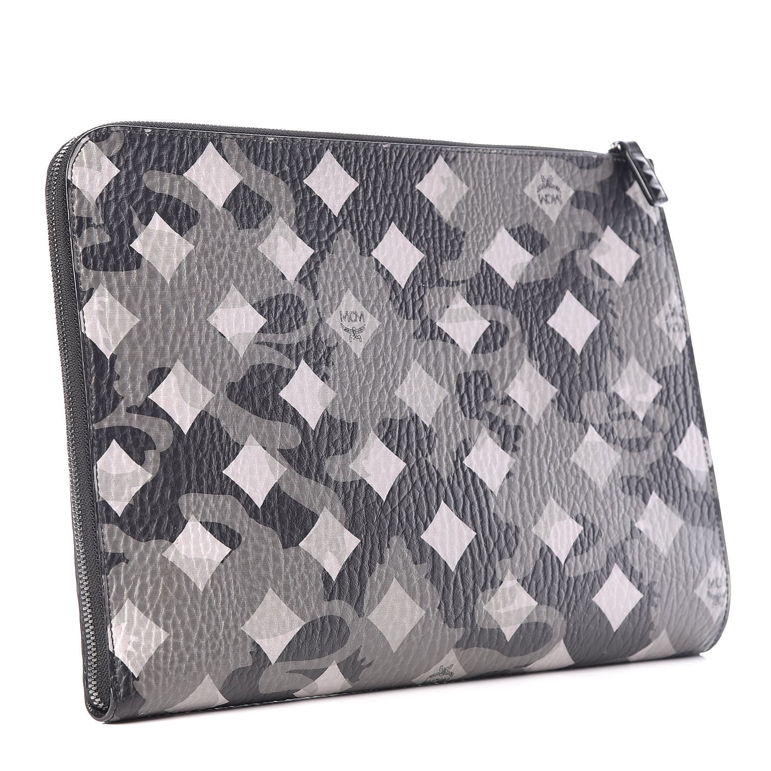 MCM Visetos Munich Lion Camo Print Zip Pouch Grey 3 of 10