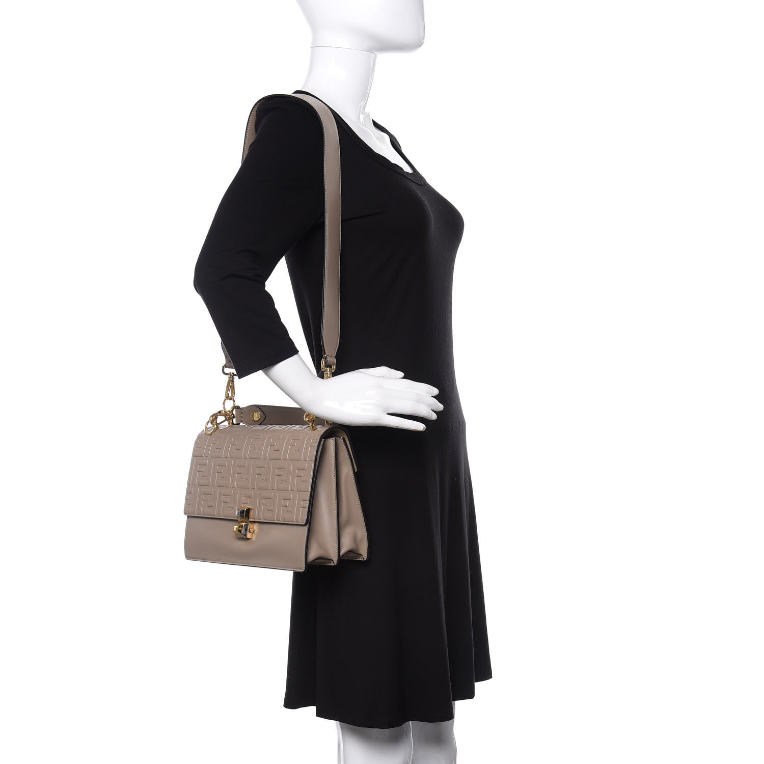 Fendi Vitello Liberty FF 1974 Embossed Kan I Shoulder Bag Tortora 2 of 9