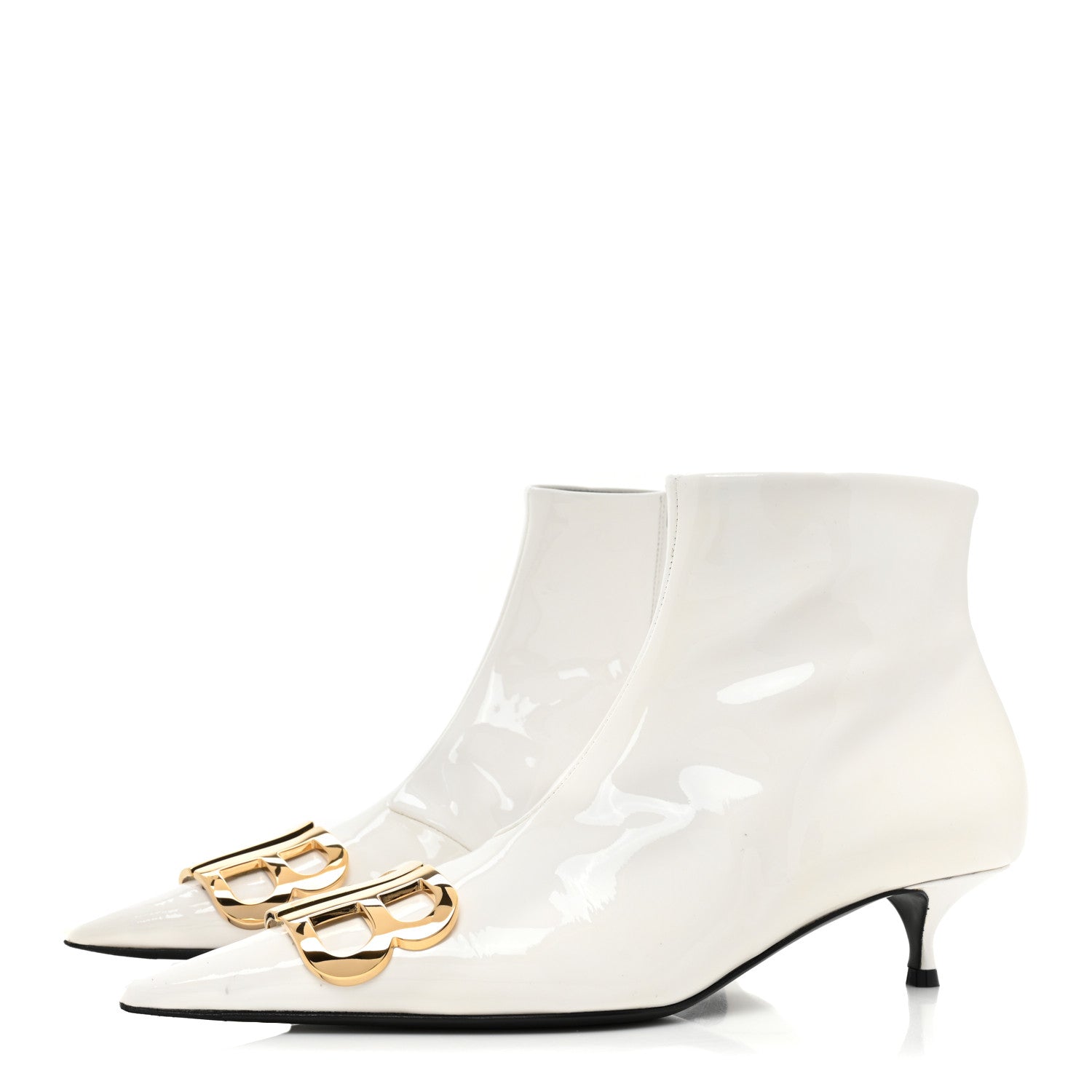Balenciaga Patent BB Pointy Toe Ankle Booties 38.5 Optical White 3 of 11