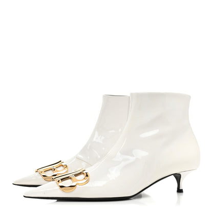 Balenciaga Patent BB Pointy Toe Ankle Booties 38.5 Optical White 3 of 11