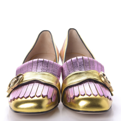 Gucci Metallic Nappa Inlay GG Marmont Fringe 50mm Loafer Pumps 36.5 Oro Vecchio Rosa 2 of 10