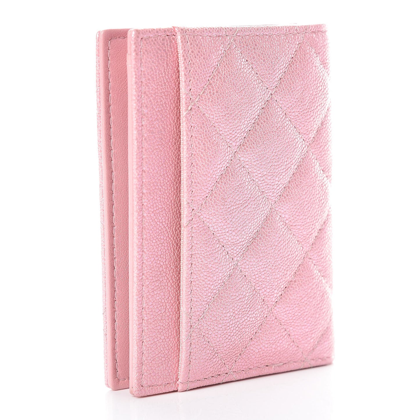 Iridescent Caviar Quilted Card Holder Wallet Rose Pink