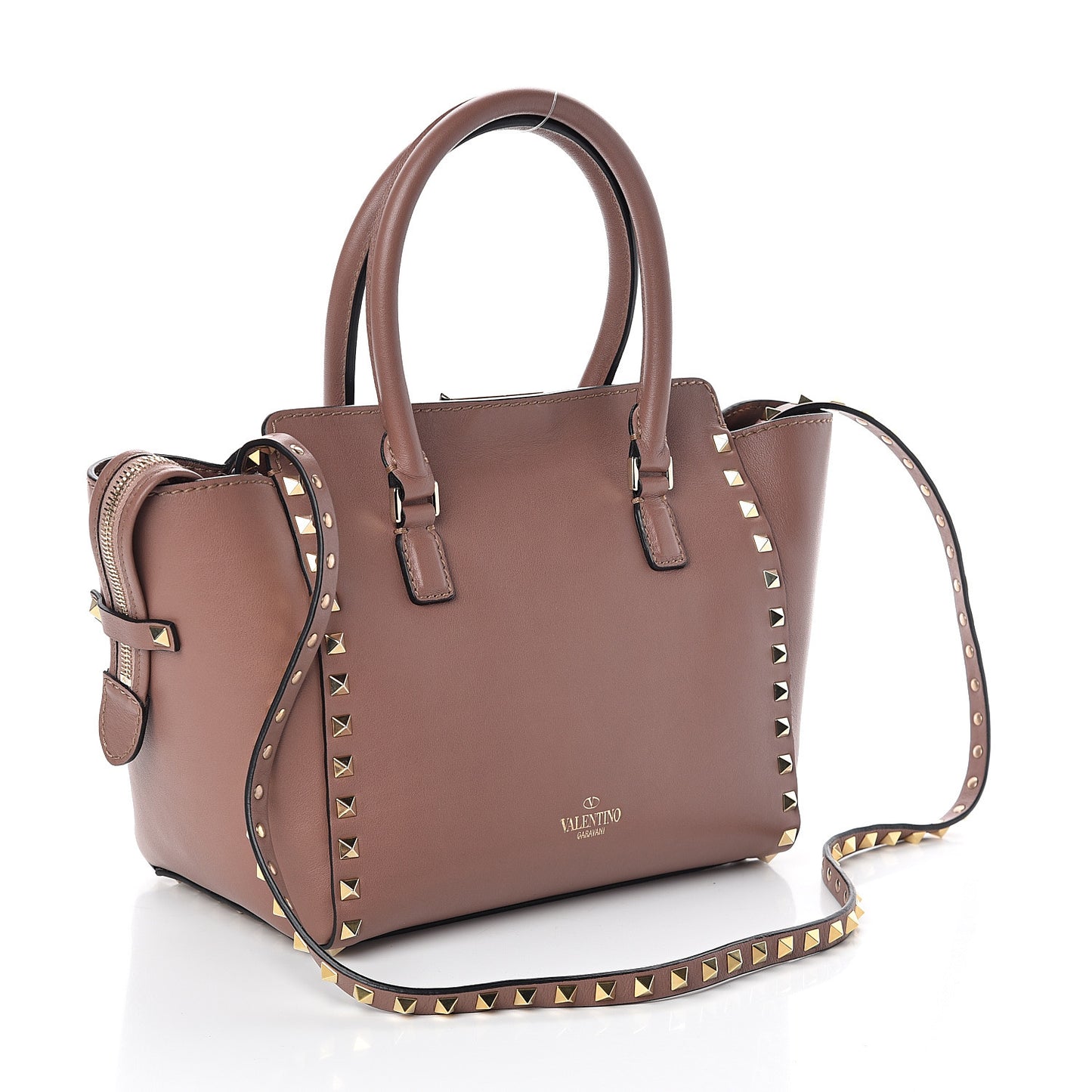 Vitello Small Rockstud Double Handle Tote Brownish