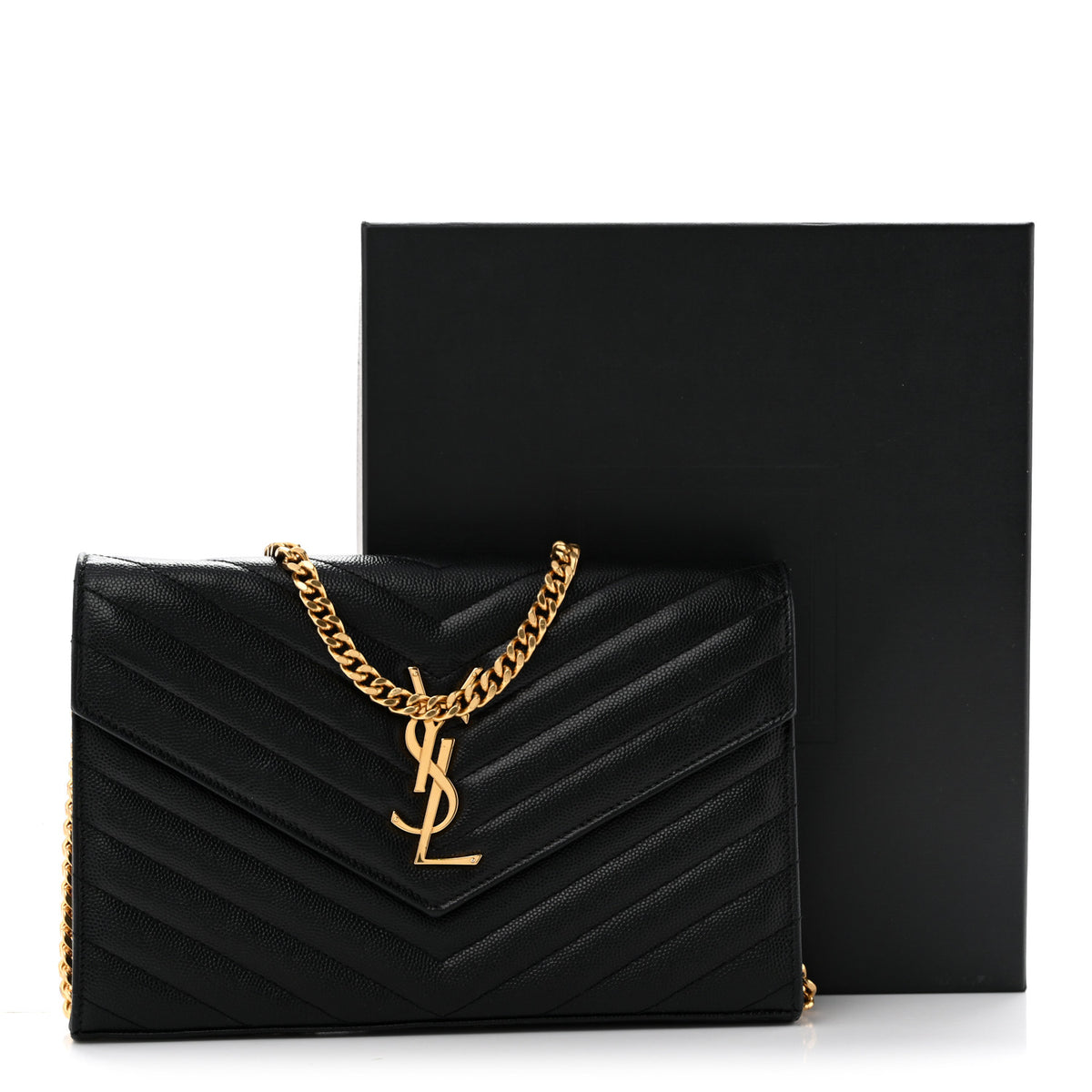 Grain De Poudre Matelasse Chevron Monogram Chain Wallet Black