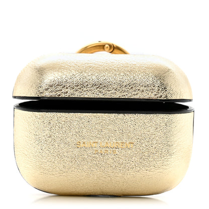 Saint Laurent Metallic Calfskin Paris Airpods Pro Holder Platino Black 1 of 5