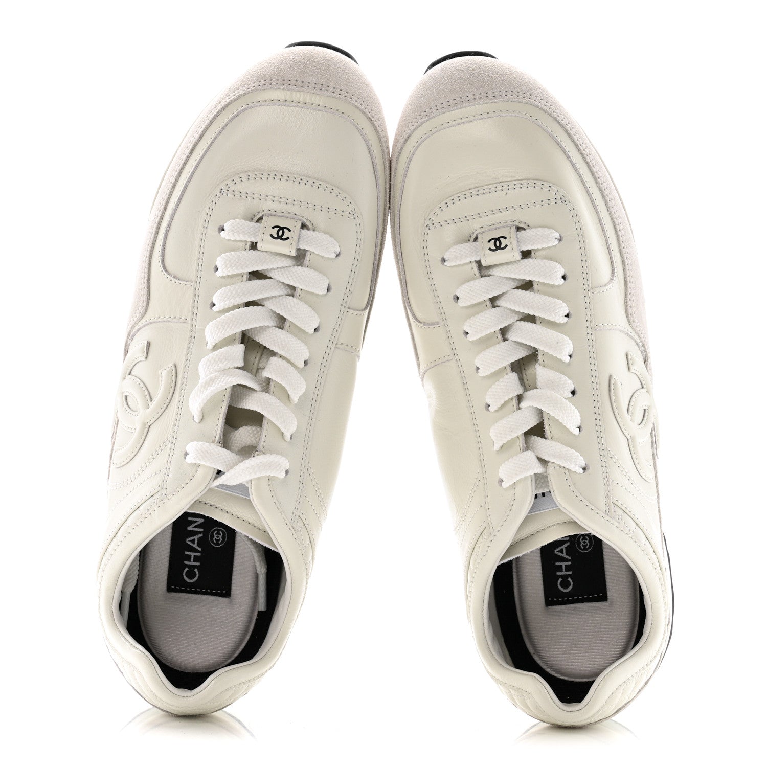Chanel Suede Calfskin Quilted CC Sneakers 38.5 White Black 2 of 9