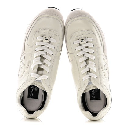 Chanel Suede Calfskin Quilted CC Sneakers 38.5 White Black 2 of 9