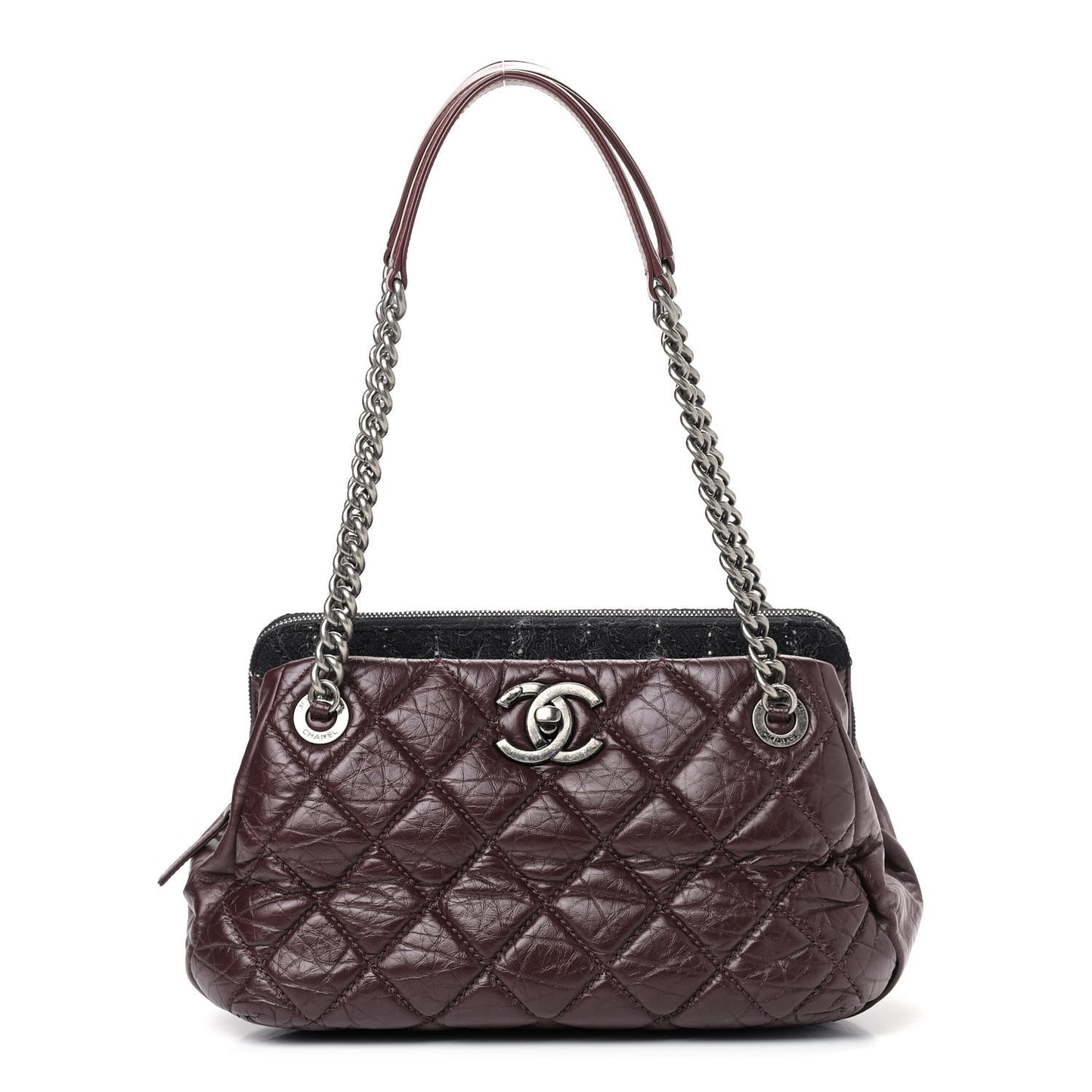 Aged Calfskin Quilted Tweed Portobello Tote Burgundy