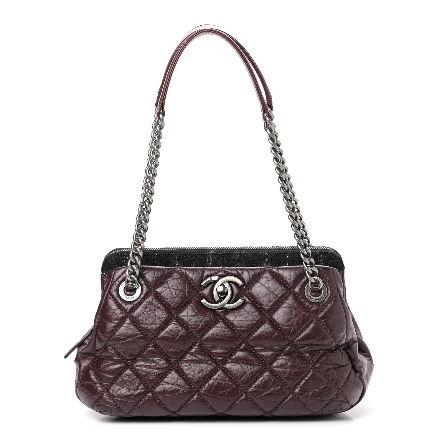 Chanel Aged Calfskin Quilted Tweed Portobello Tote Burgundy 1 of 10