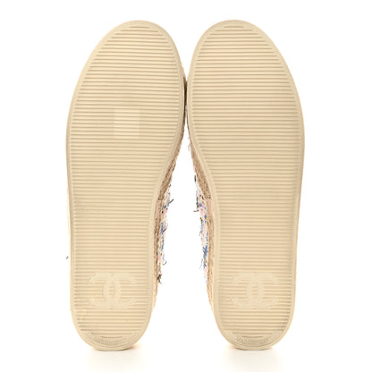 Chanel Tweed Laminated Lambskin Lace Up Espadrilles 40 Pink Blue Gold White 5 of 9