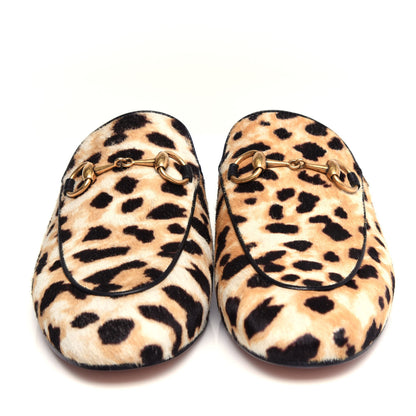 Gucci Calf Hair Leopard Print Womens Princetown Slippers 35 Naturale Black 2 of 11