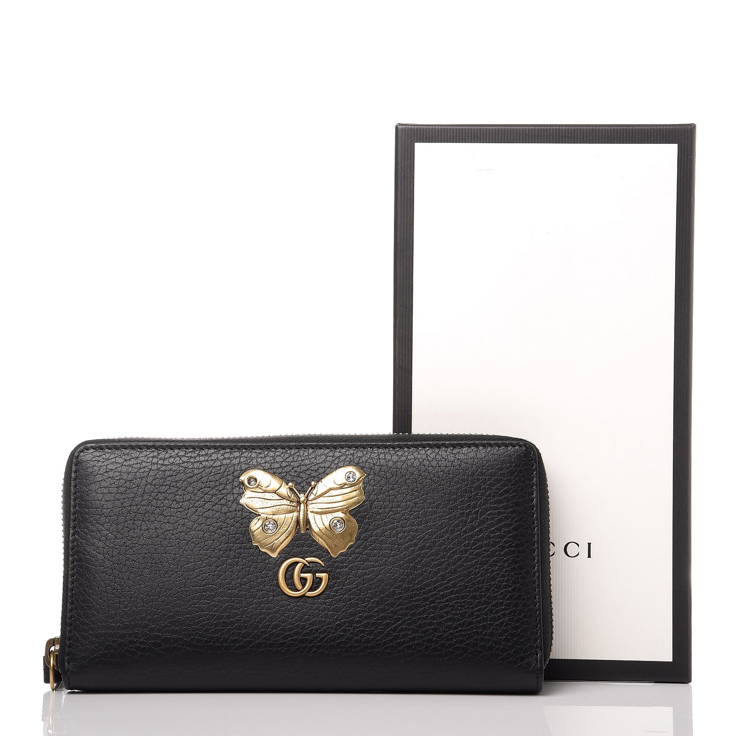 Gucci Calfskin Butterfly Zip Around Wallet Black 11 of 11