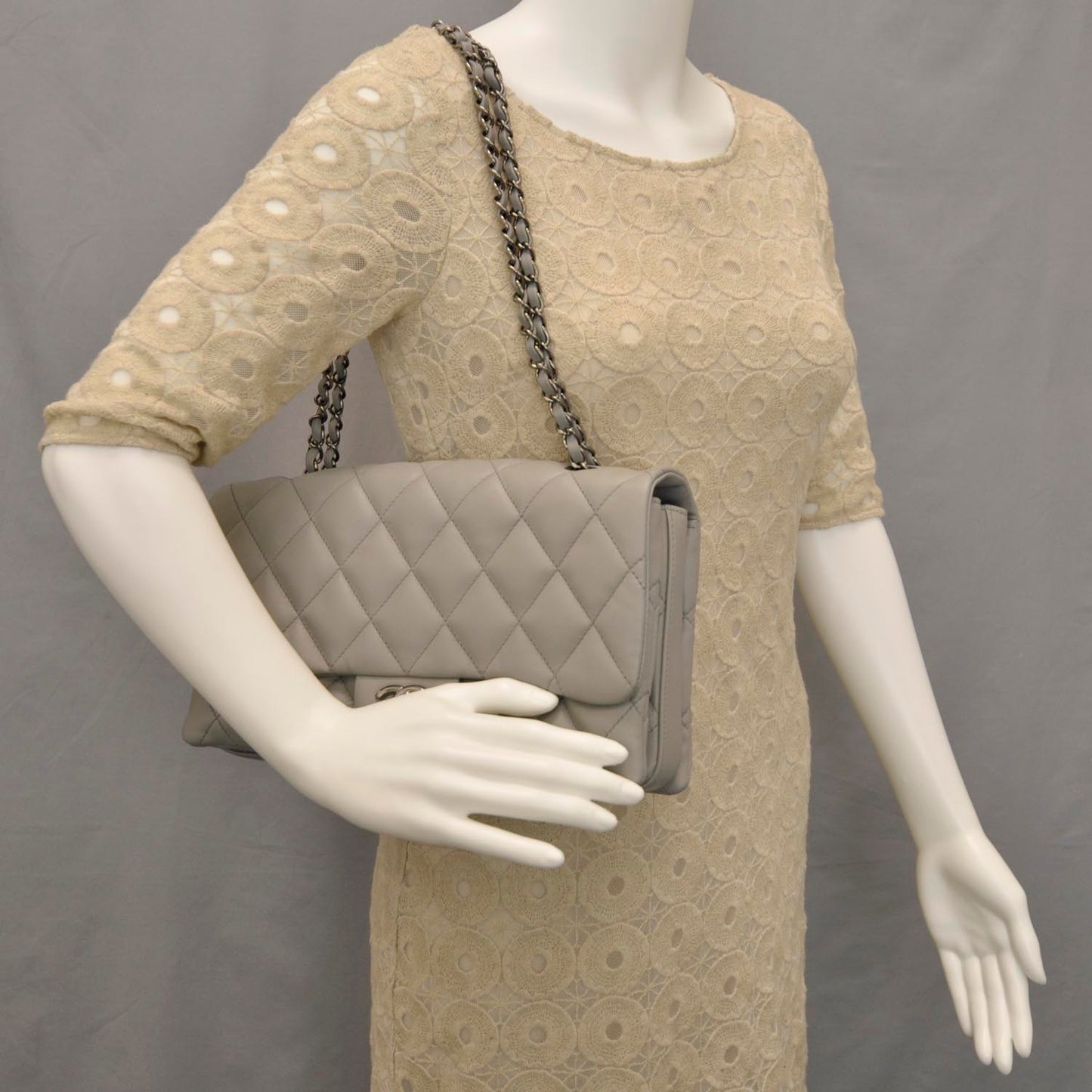 Lambskin Quilted 3 Flap Grey