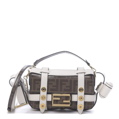 Fendi Glazed Fabric Vitello Century FF 1974 Mini Baguette Cage Mogano Panna White Ice 1 of 12