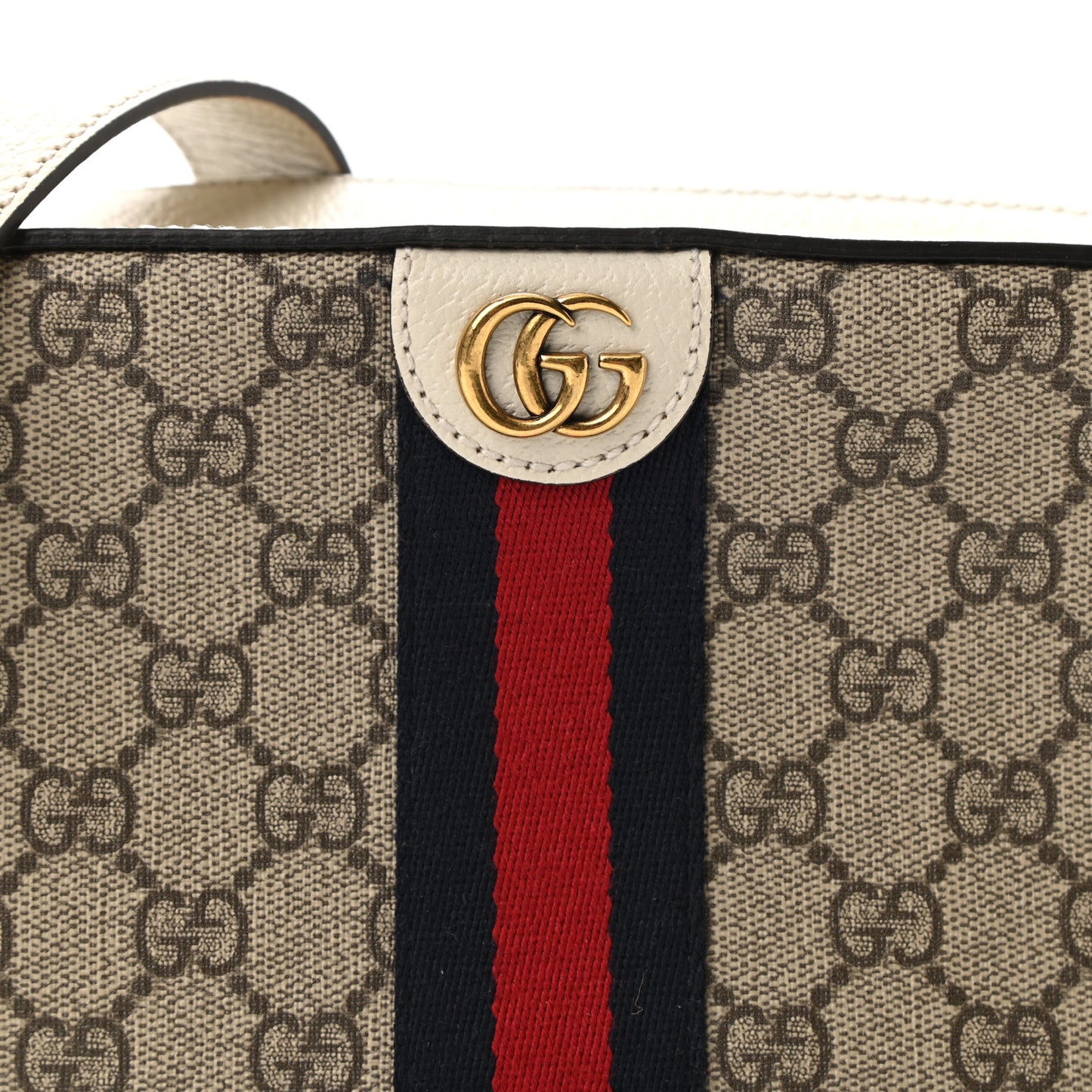 GG Supreme Monogram Textured Calfskin Web Small Ophidia Camera Bag Beige Ebony Mystic White