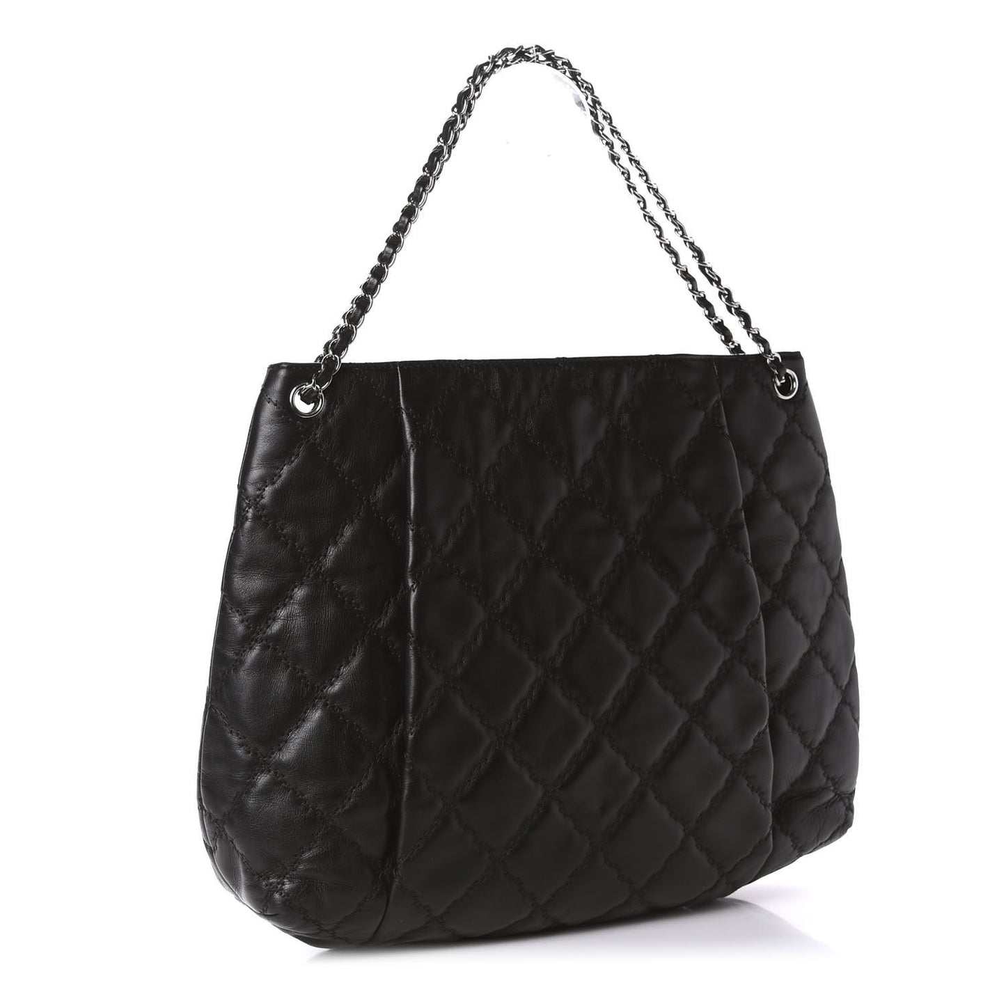 Calfskin Double Stitch Large Hamptons Shopping Tote Black