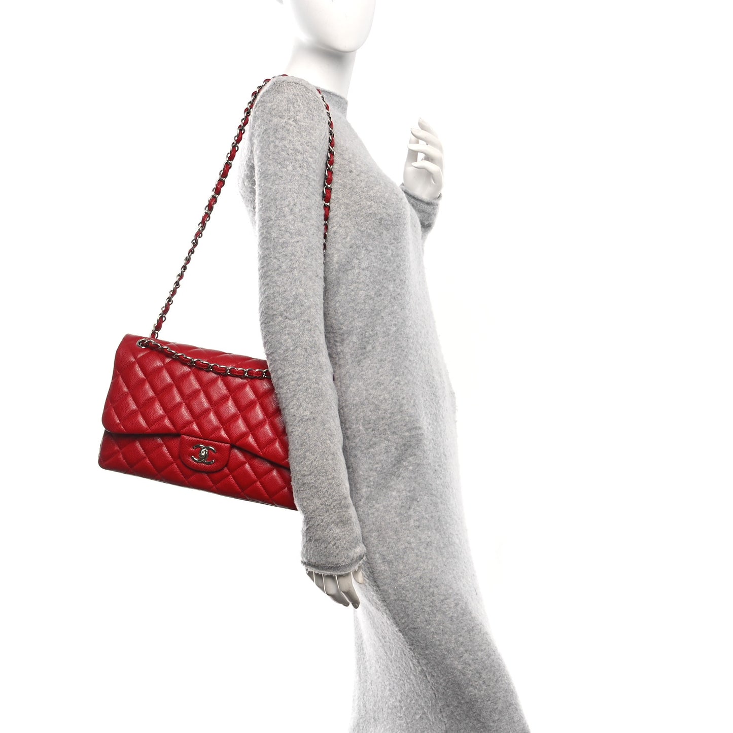 Caviar Quilted Jumbo Double Flap Red