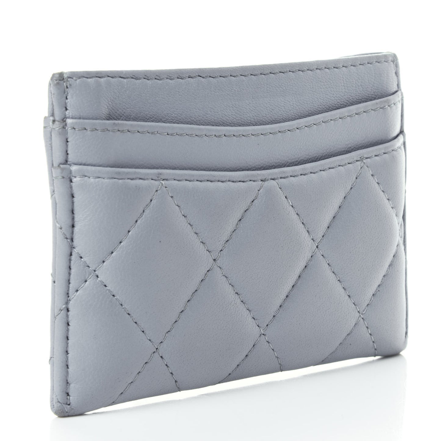 Lambskin Quilted Card Holder Light Blue