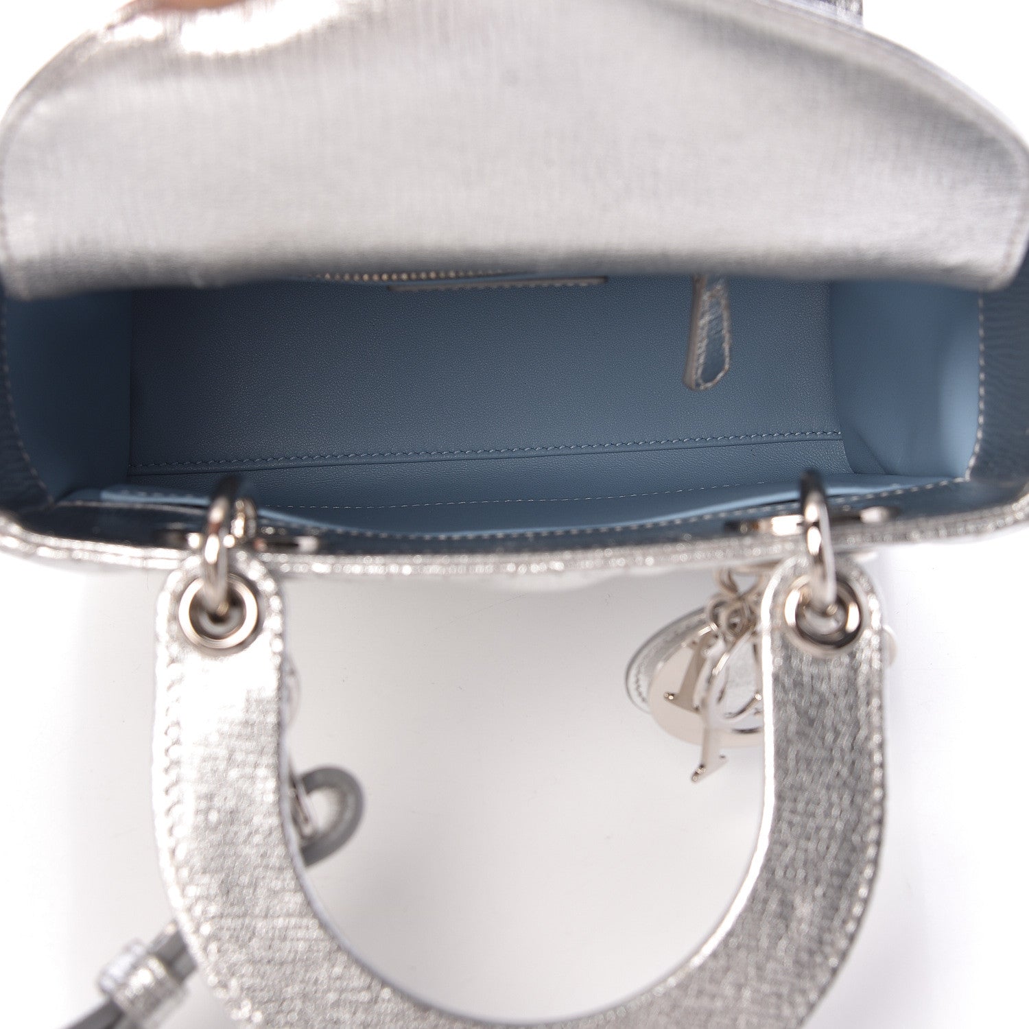 Christian Dior Metallic Grained Calfskin Cannage Small Lucky Badges My Lady Dior Silver 5 of 12