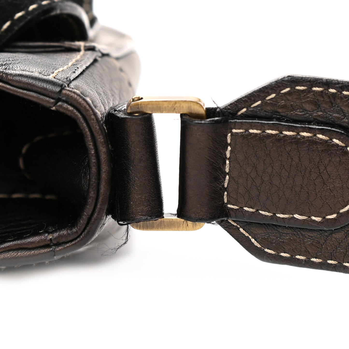 Metallic Calfskin Baudrier Saddle Bag Brown