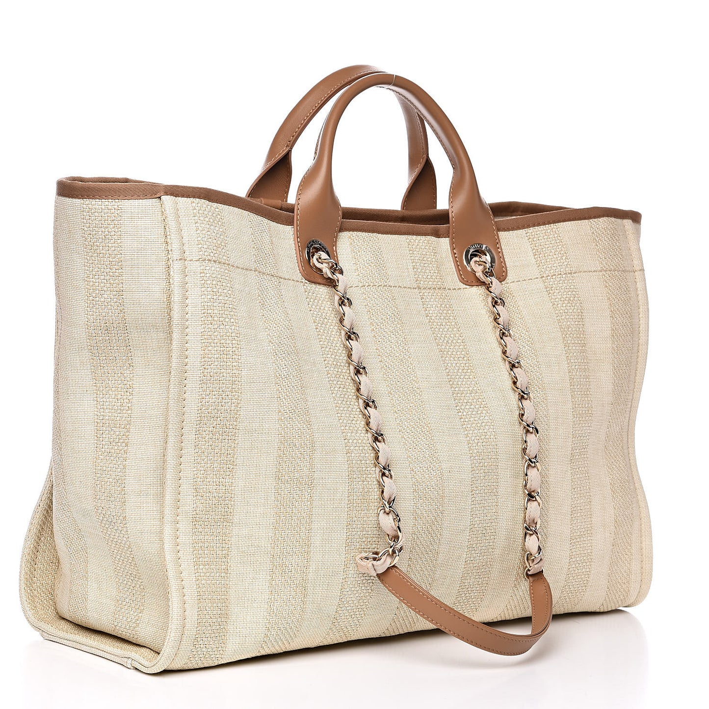 Mixed Fibers Striped Large Deauville Tote Beige